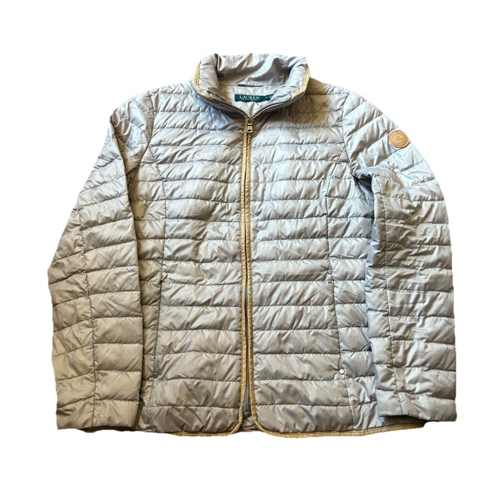 Lauren Ralph Lauren Quilted Puffer Jacket Gray Lightweight Down Coat Womens M